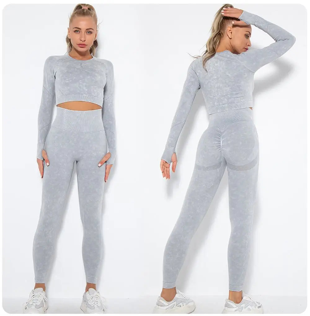 Seamless Yoga Set Gym Clothes Women's Sportswear Yoga Suits Women Fitness Set Tracksuits Sports Outfits Long Sleeve Gym Leggings