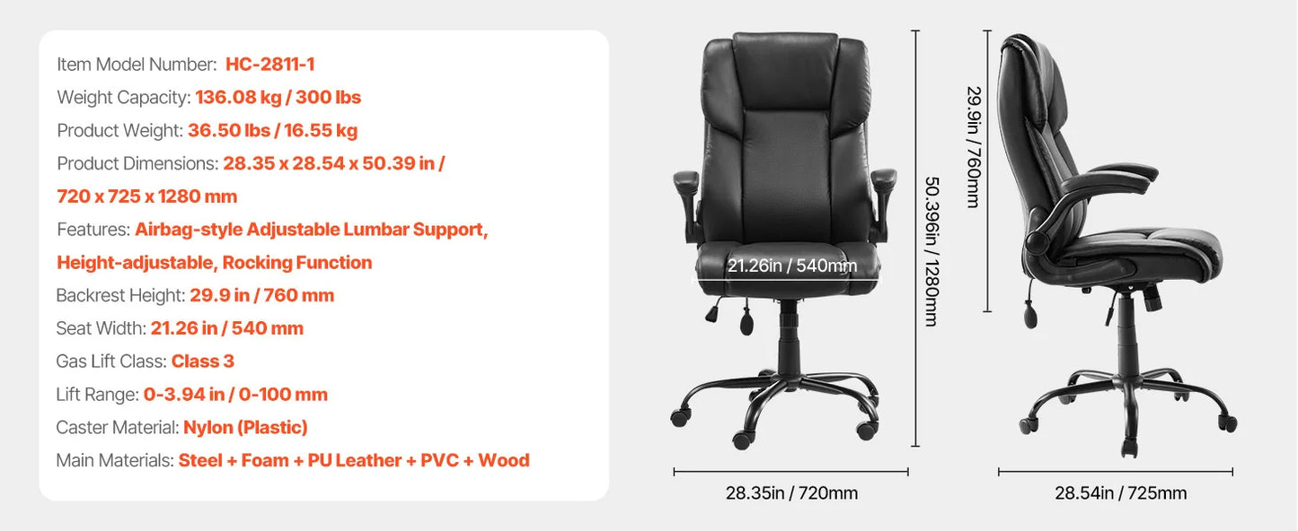 VEVOR Chefsessel Bürostuhl Drehstuhl mit hoher Rückenlehne & Fußstütze & Lendenkissen, ergonomischer Schreibtischstuhl mit 135° Neigung und einstellbarer Höhe, für Arbeit Arbeitszimmer Spielen