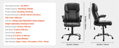 VEVOR Chefsessel Bürostuhl Drehstuhl mit hoher Rückenlehne & Fußstütze & Lendenkissen, ergonomischer Schreibtischstuhl mit 135° Neigung und einstellbarer Höhe, für Arbeit Arbeitszimmer Spielen
