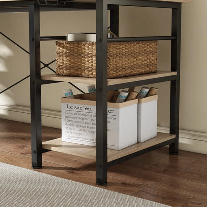 Eckschreibtisch mit Doppelablage L-förmig Computer Tisch mit Regal und Haken höhenverstellbar 140cm