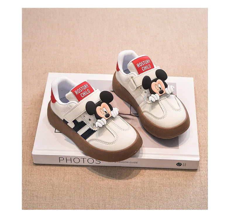 Disney Children's Casual Shoes Cute Minnie Girls Sneakers Fashion Mickey Boys Sport Shoes Anti-slip Soft Sole Kids Board Shoes.