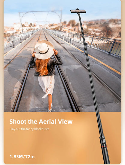 Selfie Stick with Wireless Bluetooth Remote, Portable 72 Inch Aluminum Alloy Selfie Stick Phone Tripod for iOS Android Cellphone.