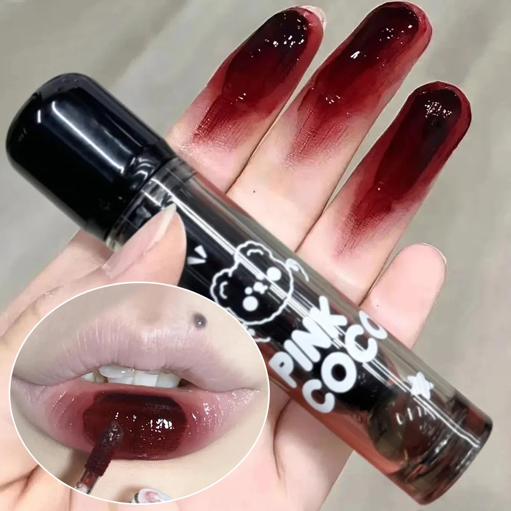 Dark Black Mirror Water Lip Gloss Moisturizing Juice Glass Tea Brown Red Lipsticks Lasting Non-stick Cup Korean Makeup Cosmetics.