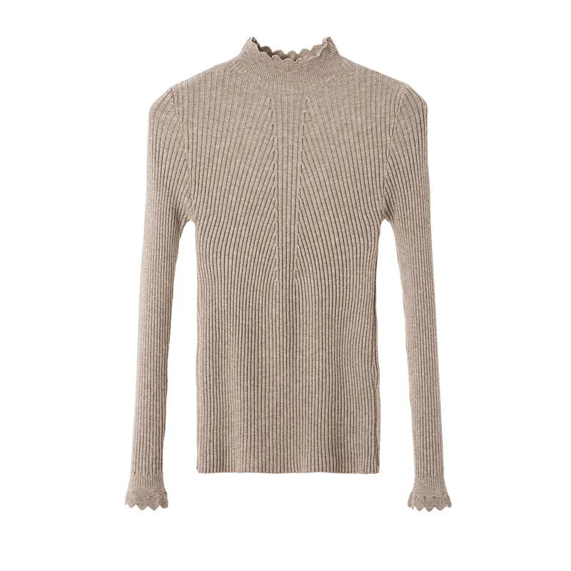 2026 weibliche Dünne Koreanische Strickwaren Tops Herbst Winter Pullover Frauen Hohl-out Pullover Langarm Rollkragenpullover.