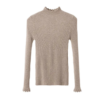 2026 weibliche Dünne Koreanische Strickwaren Tops Herbst Winter Pullover Frauen Hohl-out Pullover Langarm Rollkragenpullover.