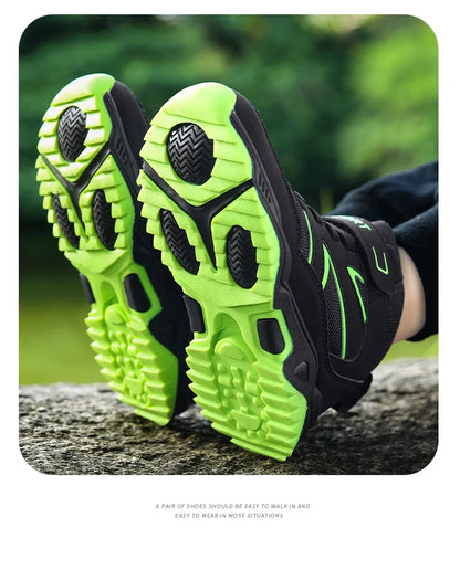 New Boys' Sports Shoes Non-slip School Children's Leather Breathable Running Black Fashion Hiking Shoes Sneaker Size 29-40