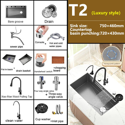 Waterfall Sink Large Single Slot Stainless Steel Kitchen Sink Embossed Washbasin Under The Basin Installation For Kitchen