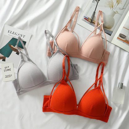 Sexy Women Bra Wire Free Brassiere Push Up Lingerie French Triangle Cup Bra Underwear Thread Top Female Intimates Bralette.