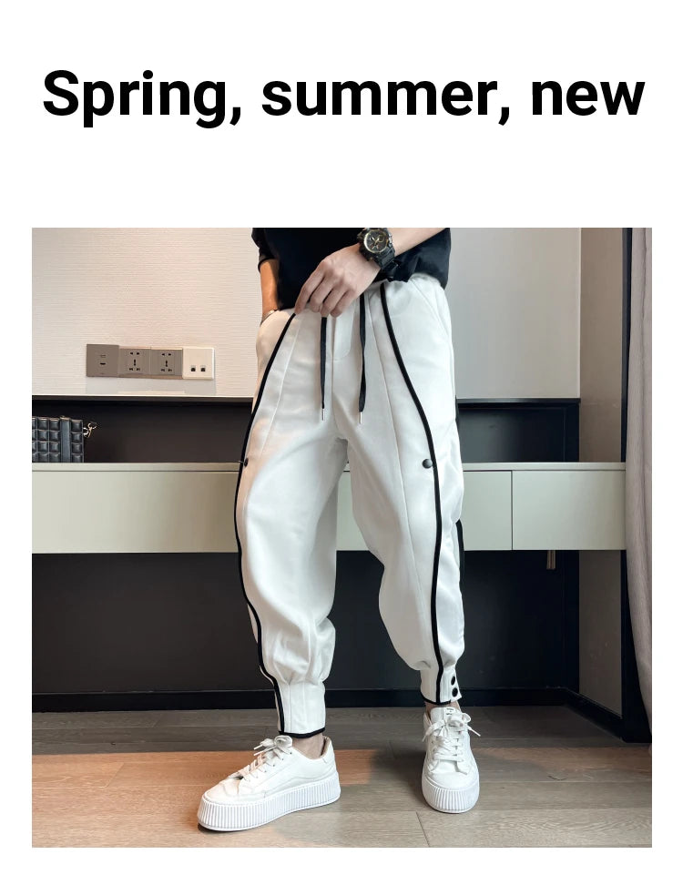 Spring Autumn Casual Joker Harlan Pants Sports Bundle Leg Waist Pants Streetwear Fashion Men Black White Grey Elastic Trousers.