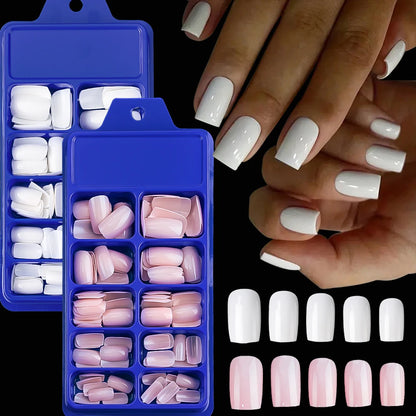 100Pcs Light Pink Press on Nails Short Medium Square Wearable Fake Nails Tips 10 sizes Full Cover False Nails Finger Decoration.