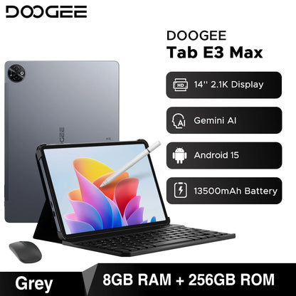 Global Version DOOGEE Tab E3 Max Tablet PC Android 15 Gemini AI 14'' 2.1K Screen 8GB RAM 256GB 13500mAh Large Battery Smart Pad