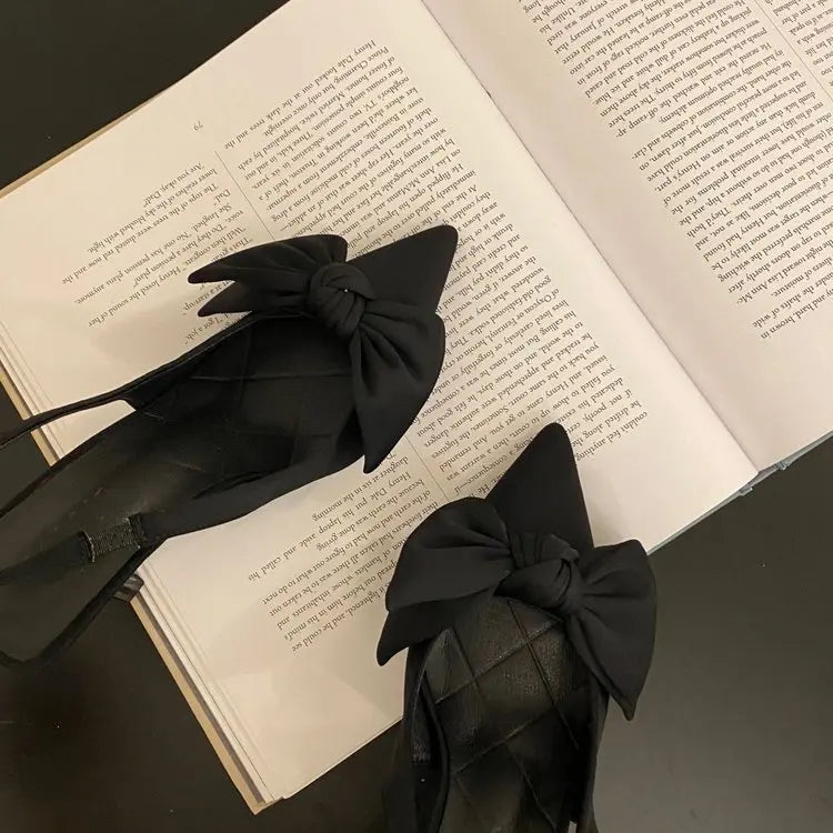 Women Shoes 2024 Spring New Butterfly Knot Women Slingbacks Heels Shoes Sexy Dress Thin Heel Pointed Toe Ladies High Heels Women.