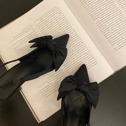 Women Shoes 2024 Spring New Butterfly Knot Women Slingbacks Heels Shoes Sexy Dress Thin Heel Pointed Toe Ladies High Heels Women.