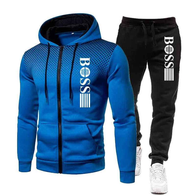 2025 New Men's zippered hoodie + Casual Pants Set for Autumn and Winter fashion Fitness and Warm sportswear Two-piece set.
