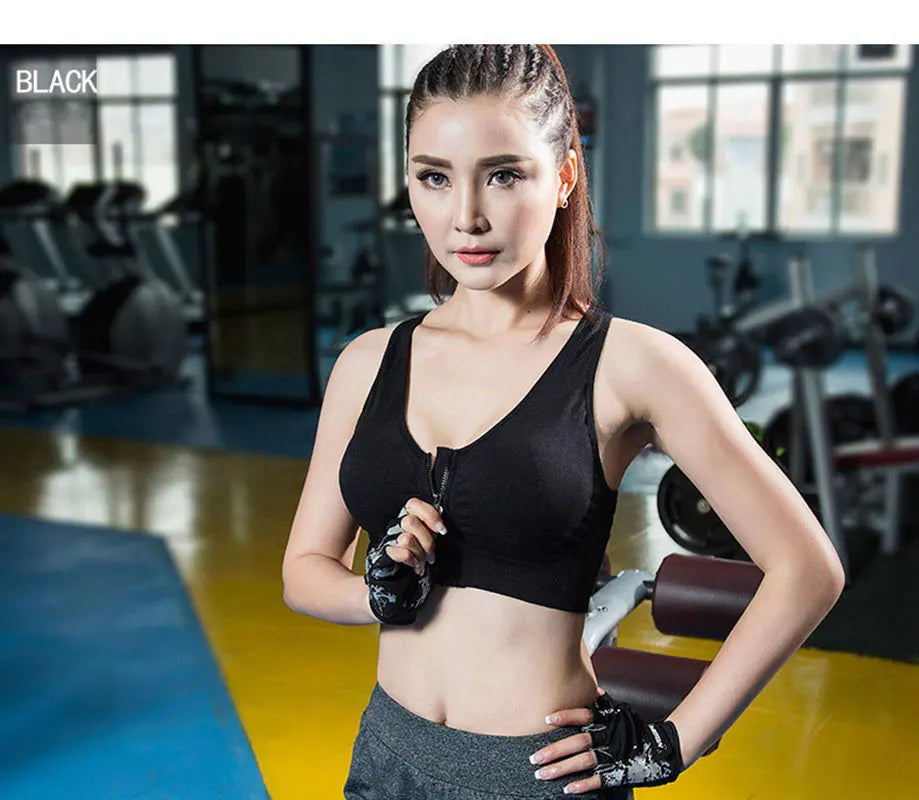 Front Zipper Sport Bra Gym top Breathable Brassiere Yoga Workout Running Vest Women's Underwear Shockproof Running Fitness Bra.