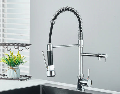 Pull Down Spring Kitchen Faucet Single Lever Hot Cold Mixer Water For Kitchen Sink Dual Spout Nozzle Faucets Crane