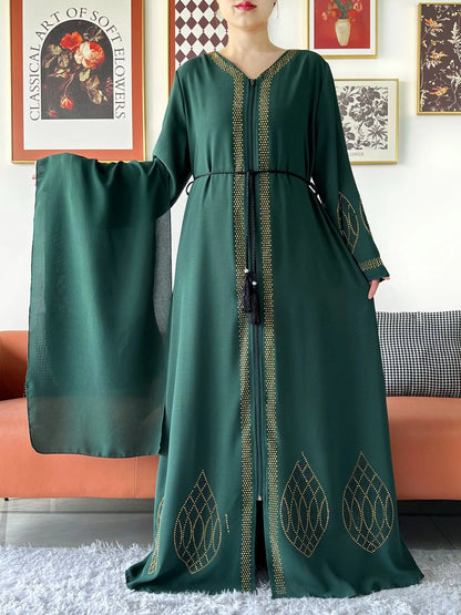 Elegant Women's Party Dress Chiffon Loose Open Zipper Abaya Muslim Islamic Clothing Cardigan Style for Special Occasions