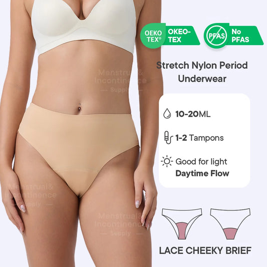 Women Period Panties 4-Layer Leakproof Lace Cheeky Brief High Absorbency Reusable Breathable Menstrual Panties.