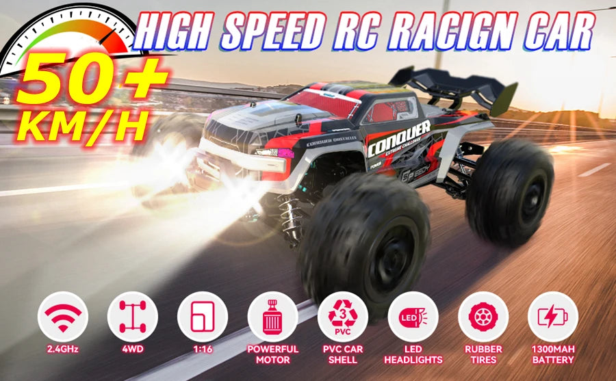 4WD 1:16 80KM/H Super Brushless 50KM/H Brushed RC Car 4x4 Off Road Remote Control High Speed Drift Racing Truck Toy Kids Adults.