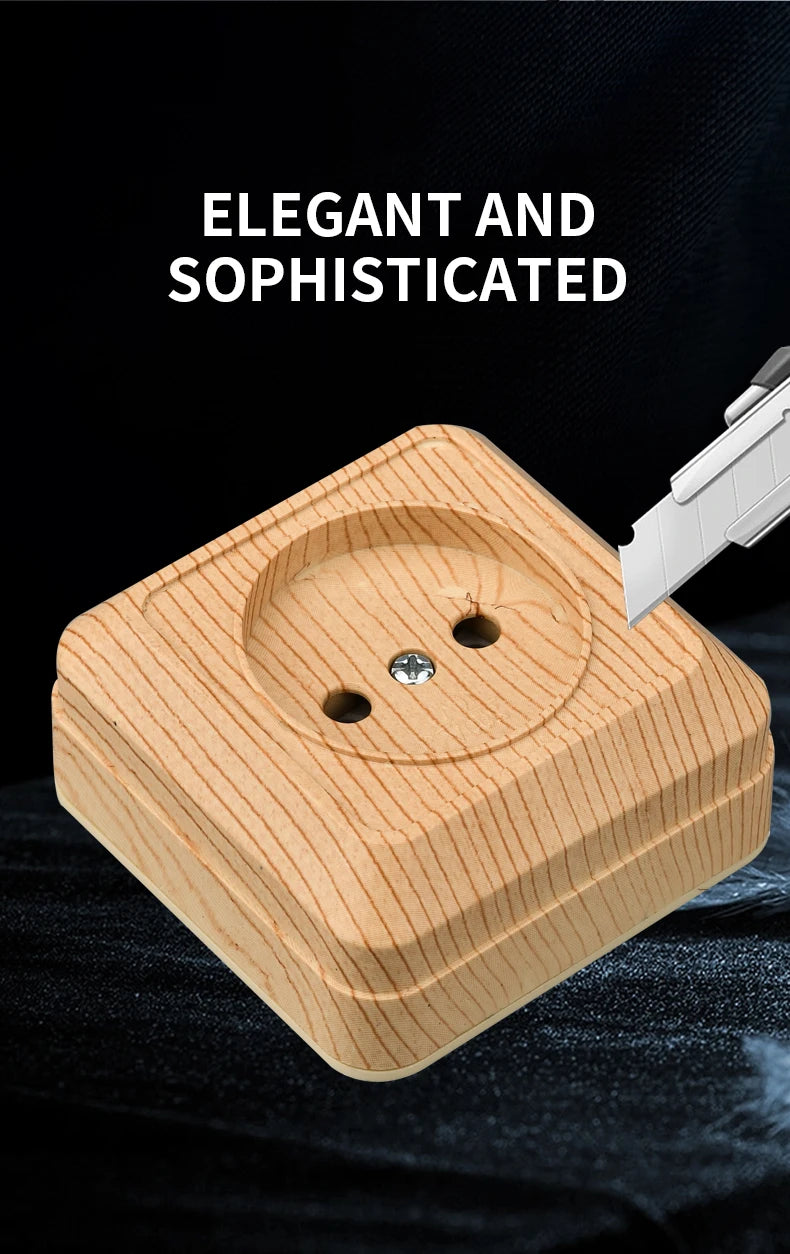 WESA Holz-Wandsteckdose, EU-Standard, Steckdose, Vintage-Imitation, Holzfarbe, Steckdose, flammhemmender Kunststoff.