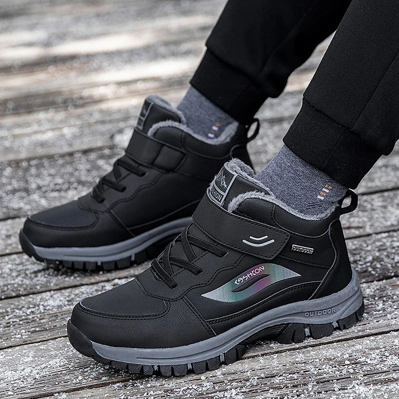 Unisex Winter Cotton Shoes Thick Soled Leather Warm Comfortable Snow Walking Casual Shoes Lightweight Outdoor High Top Boots.