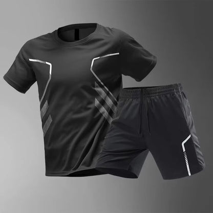 Plus Size Men's Quick-Drying Short-Sleeved Shorts Suit Sportswear Men's Leisure Sports Running Fitness T-Shirt Shorts Set men.