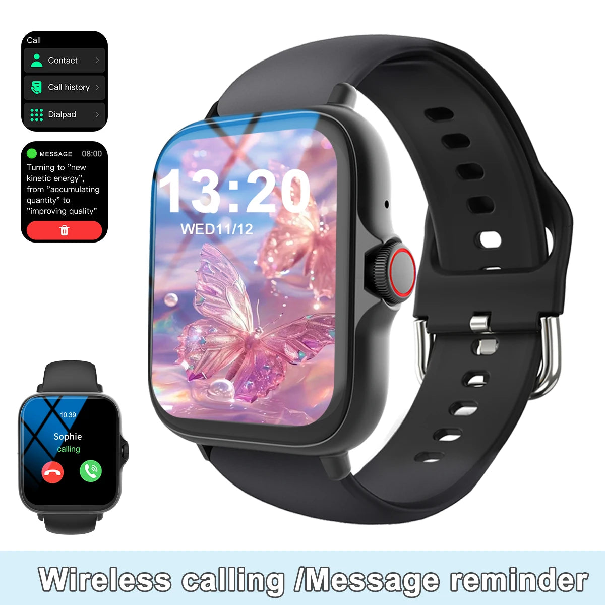 Smart watch with full touch screen, call, message reminder, music control and other functions, compatible with iPhone/android mo.
