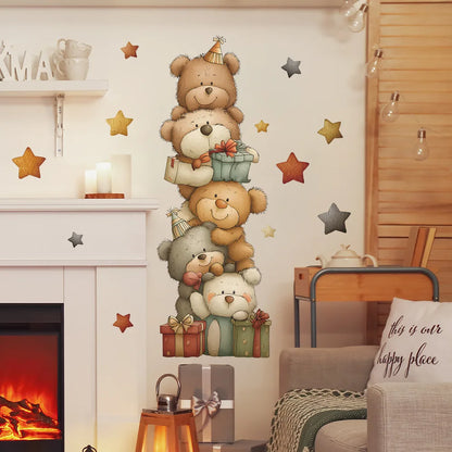 Cute Bear Moon Star Wall Stickers for Kids Rooms Girls Boys Baby Room Decoration Kawaii Cartoon Animal Nursery Wallpaper Vinyl