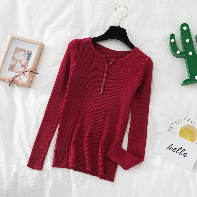 2026 weibliche Casual Tops Pullover Frauen Herbst Winter Gestrickte Dünne Pullover Feste Taste Volle Hülse V-ausschnitt Pullover.