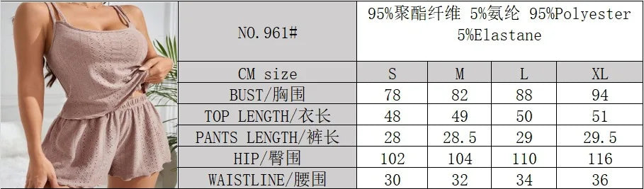 Sexy Aushöhlen Öse Stricken Pyjama Set Frauen Doppel Strap Cami Top Salat Saum Shorts Zwei Stück Sommer Loungewear Nachtwäsche Neue.