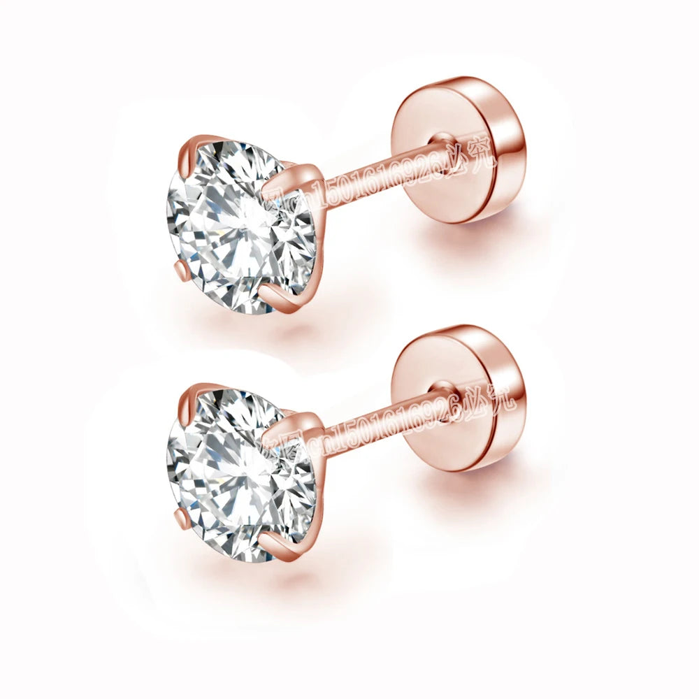 4 Color Top Stainless steel Unisex Women Men Round Crystal Zircon Ear Studs Earrings Piercings Fashion non-allergic Jewelry.