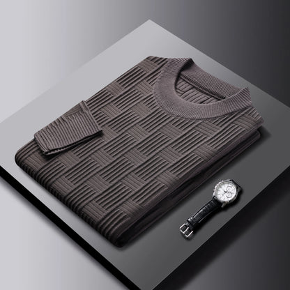 Luxury high-quality round neck exquisite plaid knitted sweater men's autumn and winter new casual warm comfortable pullover