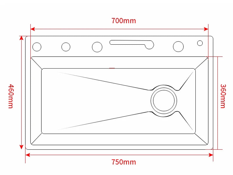 Küchenspüle aus Edelstahl 304 mit Digitalanzeige, Wasserfall-Wasserhahn, multifunktionales 75 x 45 cm großes Wal-Waschbecken mit einem Schlitz