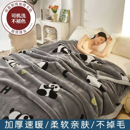 150x200cm  Home Blanket Double Layered Encrypted Plush Fur Coral Fleece Quilt Winter Dormitory Sofa Keep Warm Sheet Bed Cover