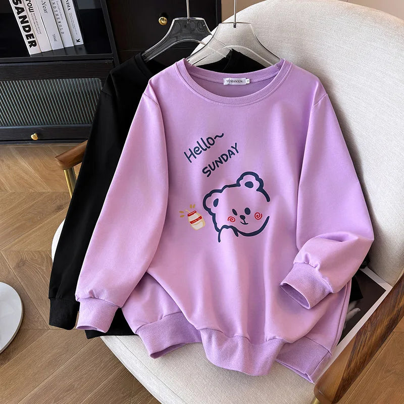 175 kg Plus Größe Damen Büste 170 Frühling Herbst lose Langarm Cartoon Print Pullover Sweatshirts 4XL 5XL 6XL 7XL 8XL 9XL.