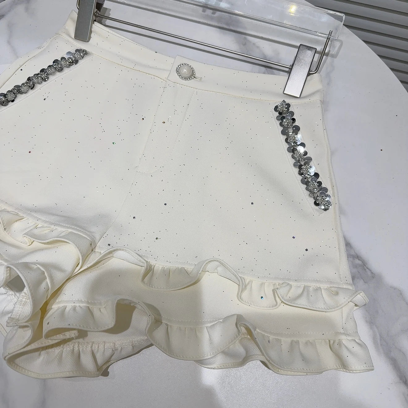 2025 Summer Clothes New Fashion Sequined Beaded Fungus Edge Pants Three-point Shorts Sweet Girls Temperament Short Pants Women.
