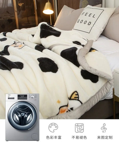 150x200cm  Home Blanket Double Layered Encrypted Plush Fur Coral Fleece Quilt Winter Dormitory Sofa Keep Warm Sheet Bed Cover.