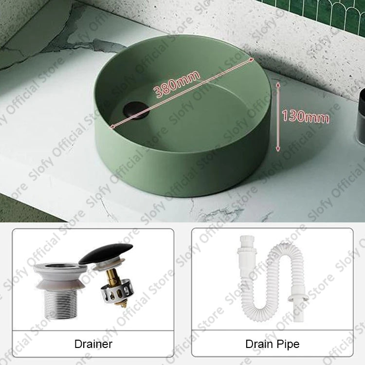 Grünes Haushalts-Hotel-Badezimmerwaschbecken, einfaches künstlerisches Keramik-Waschbecken über der Theke, Sockelwaschbecken, Balkon, Waschmaschine, Waschbecken