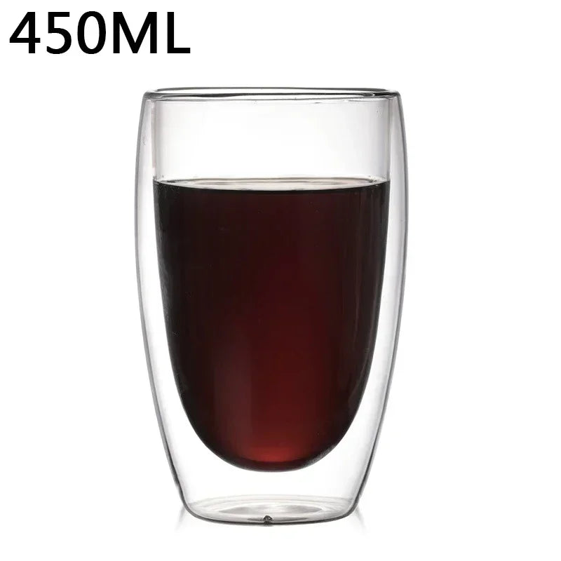 1-6PCS 80-450ML Heat Resistant Double Wall Tea Glass Cup Beer Coffee Handmade Creative Cold Beverage Transparent Drinkware Set