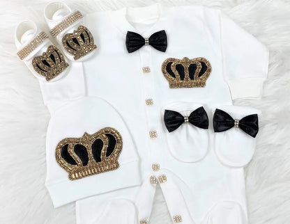 Dollbling Newborn Set Baby's Sets Rhinestone Crown 0-3 Months Hat+Bodysuits+Gloves+Shoes 4 Parts Boy Girl Jumpsuit Clothing