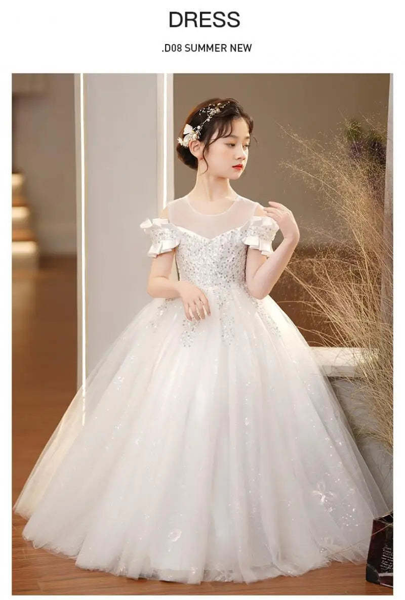 Neue Jugend Mädchen Prinzessin Mesh Kleid Hochzeit Blumen mädchen Kleid Schul wettbewerb Klavier lange Leistung Kleid für 3-12 Jahre.
