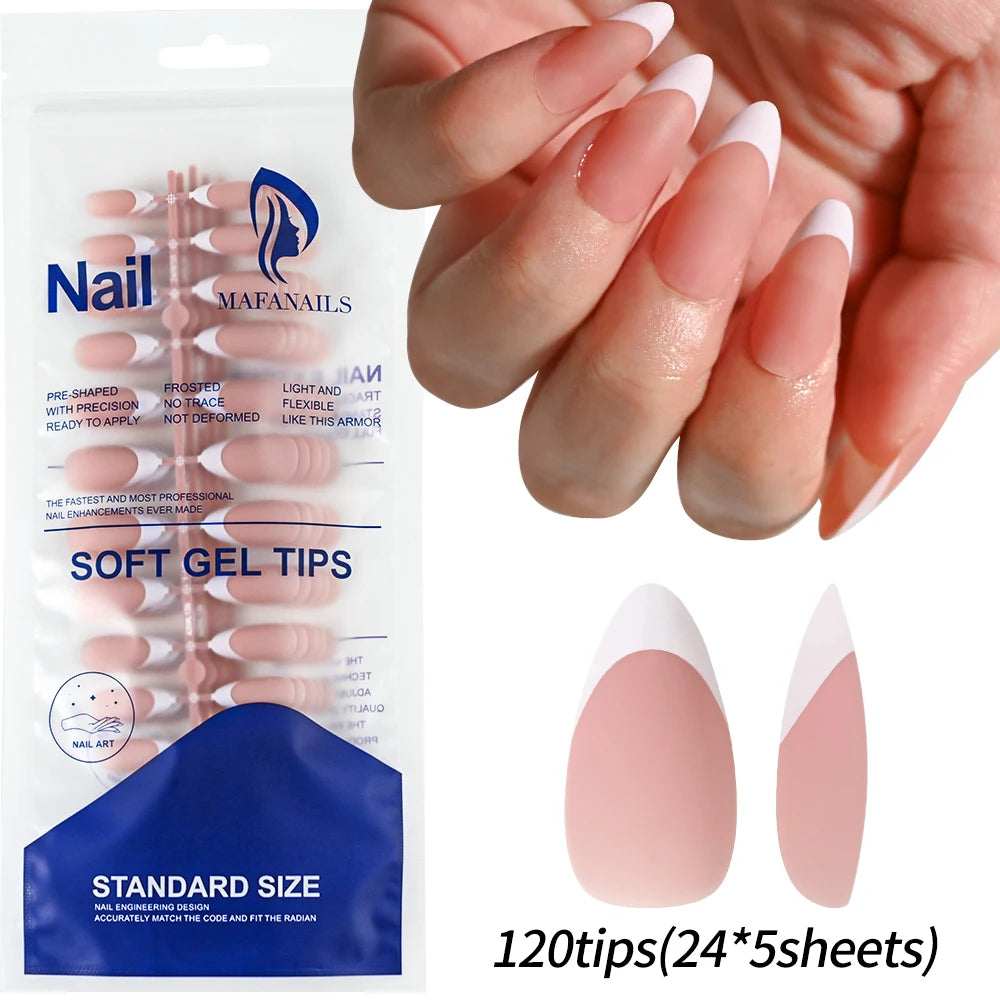 120/150pcs Matte White French Gel Nail Tips Medium Almond Nude Press On Nails 0.75-2.6cm Pink/Nude ABS Soft Gel Nail Flase Tips.