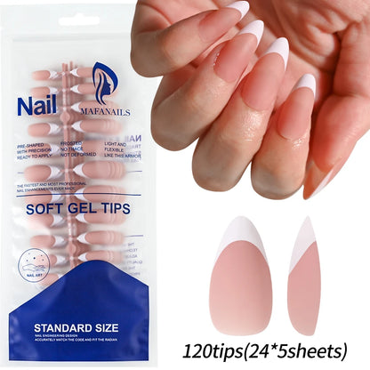 120/150pcs Matte White French Gel Nail Tips Medium Almond Nude Press On Nails 0.75-2.6cm Pink/Nude ABS Soft Gel Nail Flase Tips.