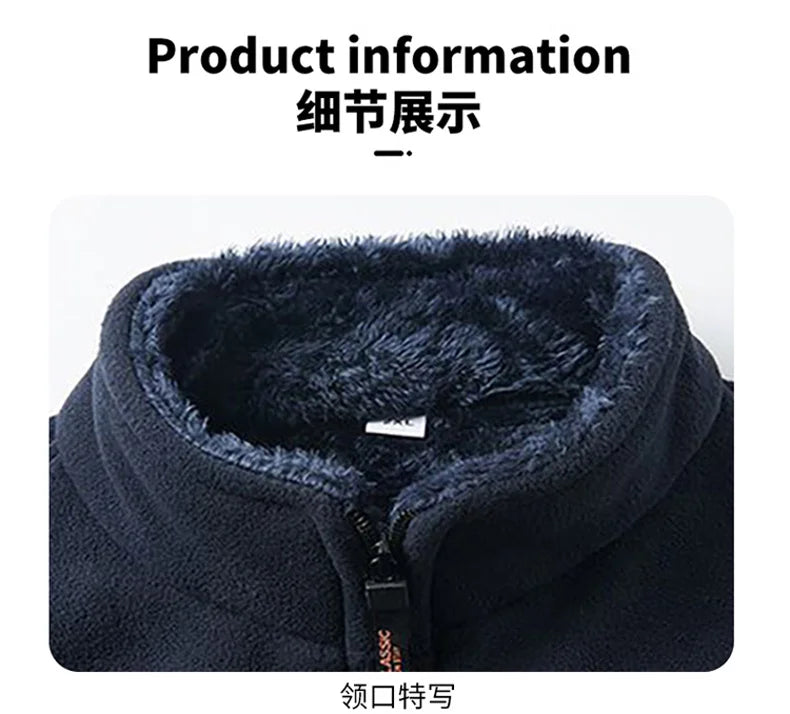 Men's Polar Fleece Jacket Winter Windproof Stand Collar Coat Zip-Up Thermal Fleece Lined Coats Casual Warm Outwear Men Clothing.