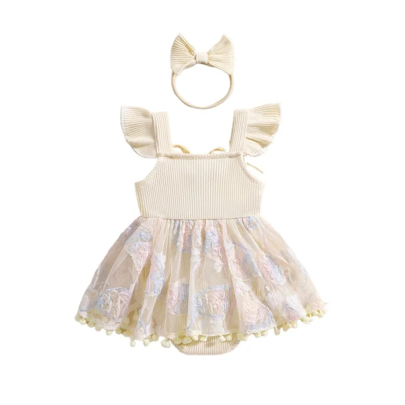 0-18M Kleinkind Baby Mädchen Sommer Strampler Kleid Nette Rüschen Ärmellose Square Neck Blume Body mit Stirnband Set neugeborene Kleidung.