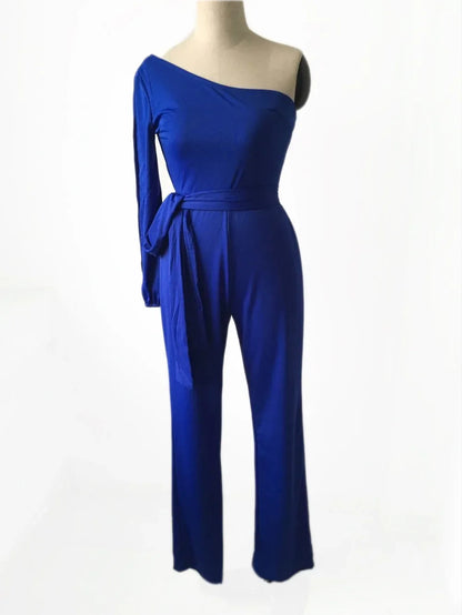 2024 Spring New Women's Single Shoulder High-waisted Belted Slimming Jumpsuit Amazon Cross-border Seller Sexy Smooth Silhouette.