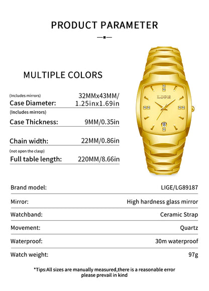 LIGE Fashion Luxury Woman Watch Simple Elegant Stainless Steel Casual Quartz Watches for Women Calendar Ladies Romantic Gift New.