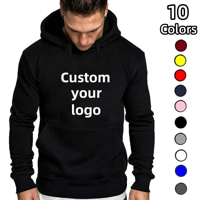 Customized hooded shirt for men and women, featuring photos and logos of your design. High end gifts in EU sizes.