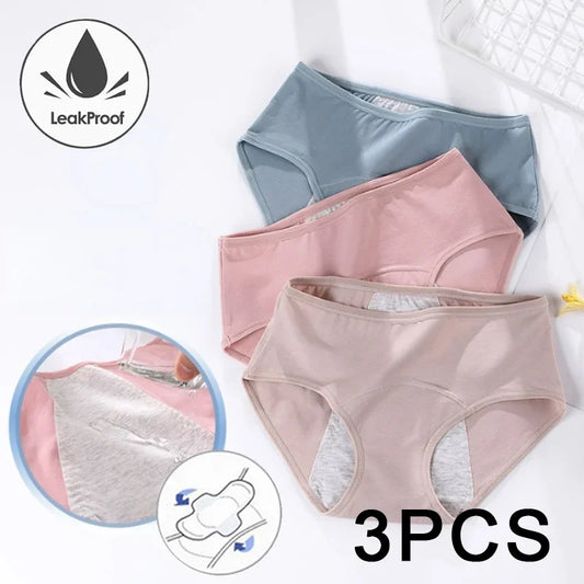 3PCS/set Women's menstrual briefs large flow postpartum water absorption leakproof briefs women's pure cotton menstrual briefs.