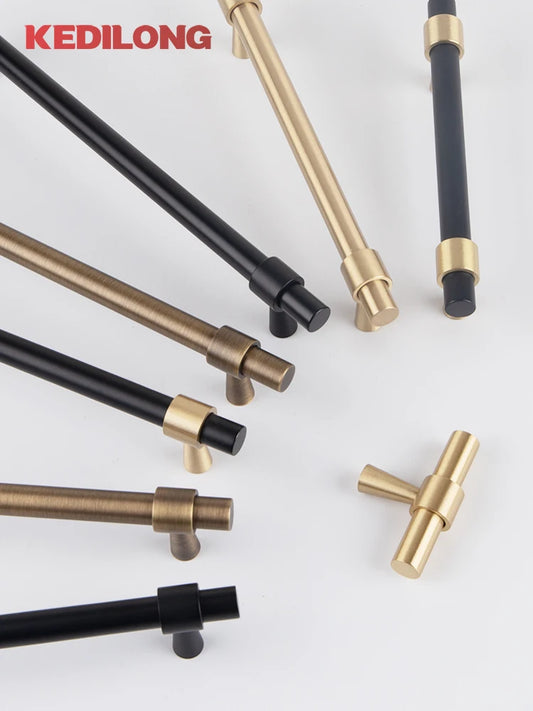 KEDLO Solid Brass Brushed Antique Brass Bronze 500mm Pull Drawer Knobs T Bar Kitchen Cabinet Handle